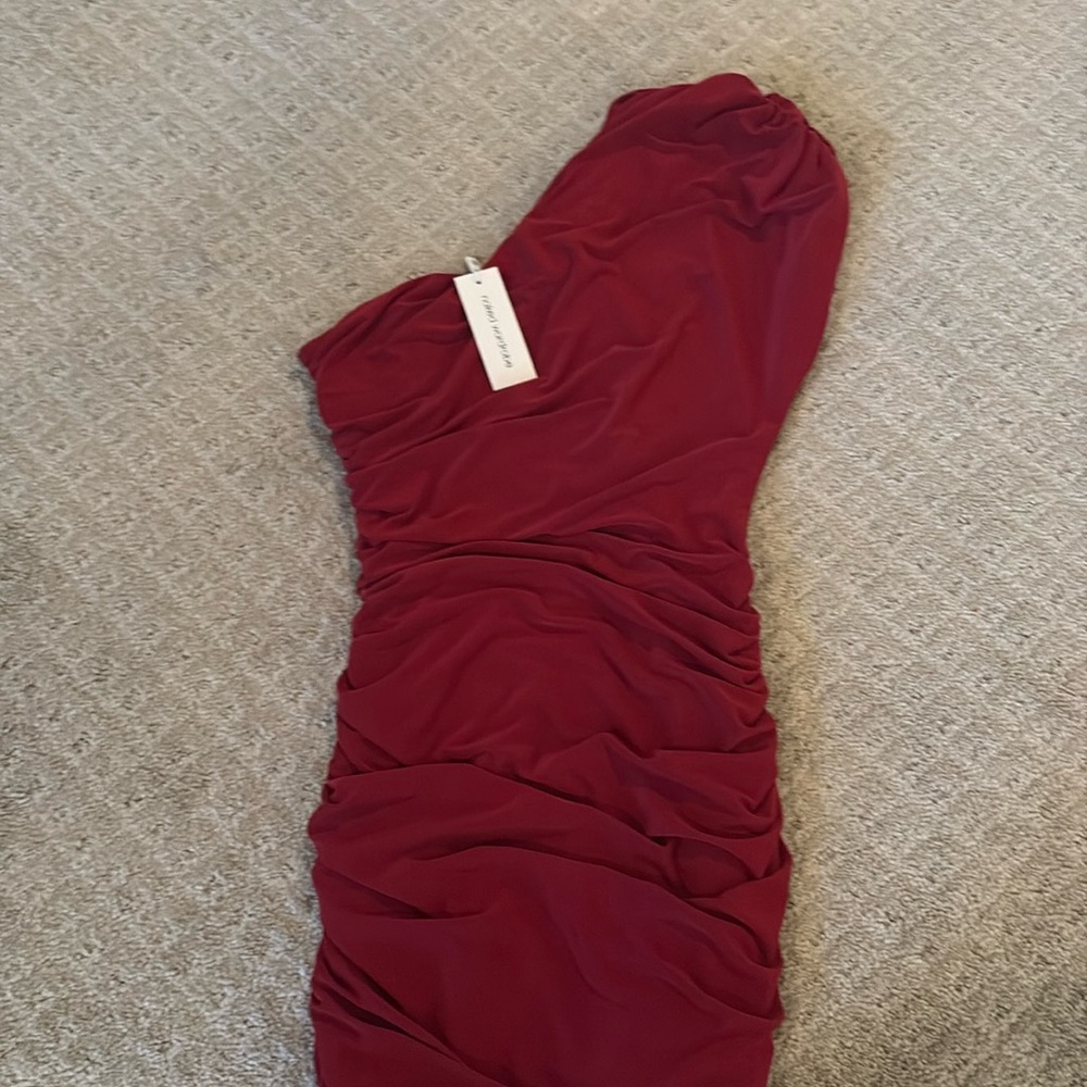 Naked Wardrobe burgundy one shoulder mini dress NWT